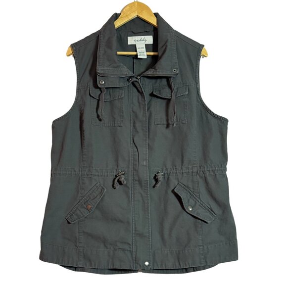Sebby Grey 100% Cotton Utility Cargo Vest Zip Up Drawstring Waist Women’s XXL - Picture 1 of 5